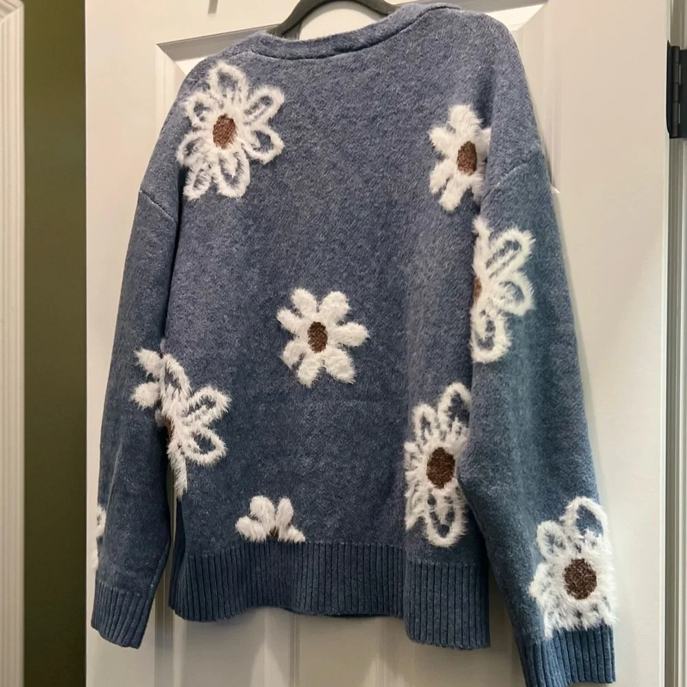 Bibifish floral print soft fuzzy knit button up cardigan sweater